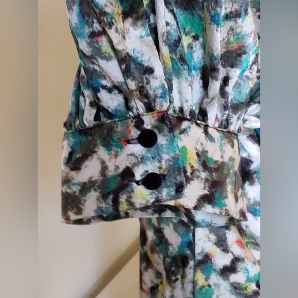 NWT DYVNA belted printed chiffon trimmed hammered silk satin midi length dress - Picture 10 of 15